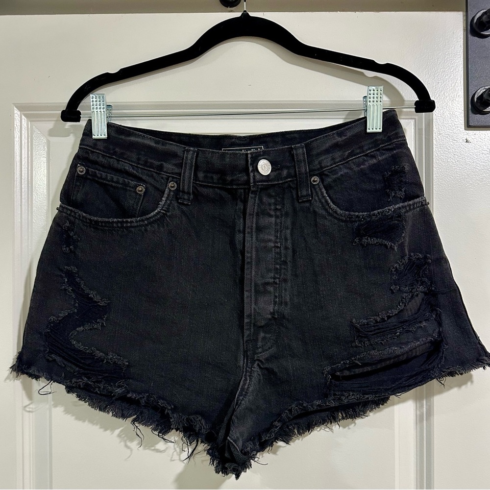 Abercrombie & Fitch Black Distressed Denim High Rise Shorts